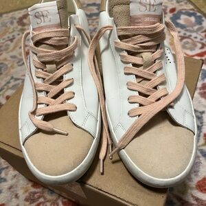 Women's White and Tan Sneakers